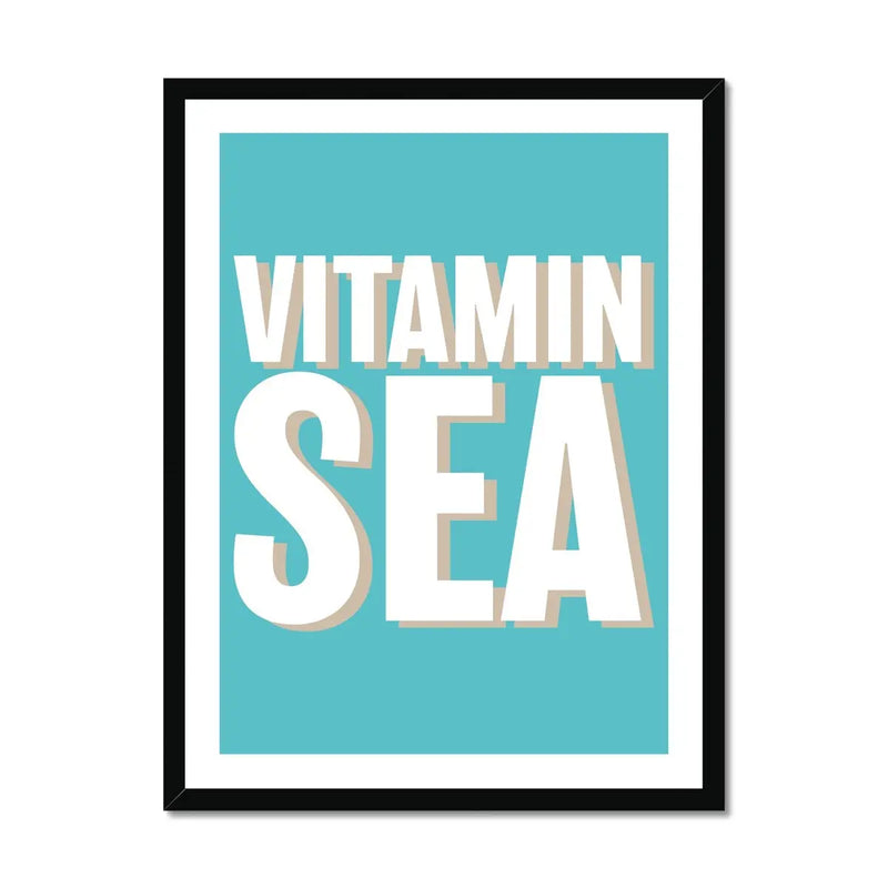 Framed word art print of 'Vitamin Sea' in seagrass colour - coastal wall art
