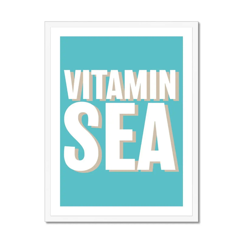 Framed word art print of 'Vitamin Sea' in seagrass colour - coastal wall art