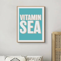 Framed word art print of 'Vitamin Sea' in seagrass colour - coastal wall art