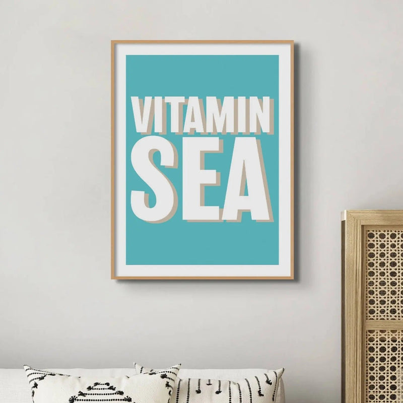 Framed word art print of 'Vitamin Sea' in seagrass colour - coastal wall art