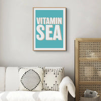 Framed word art print of 'Vitamin Sea' in seagrass colour - coastal wall art