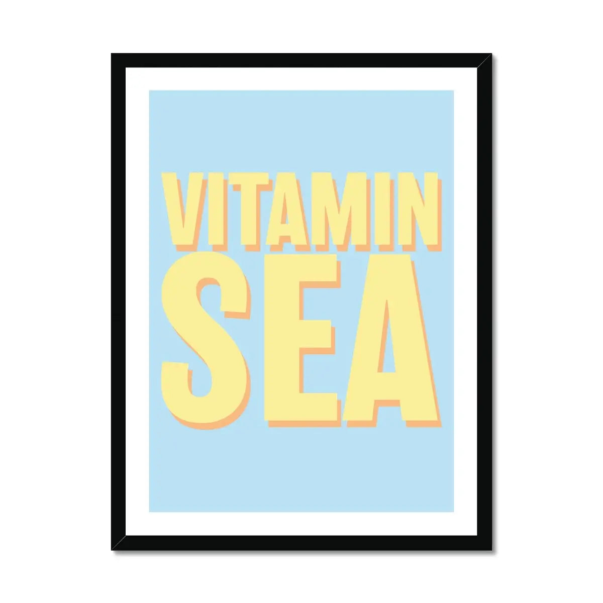 Framed word art print of 'Vitamin Sea' in blue colour - coastal wall art