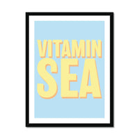 Framed word art print of 'Vitamin Sea' in blue colour - coastal wall art