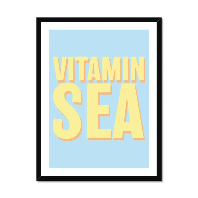 Framed word art print of 'Vitamin Sea' in blue colour - coastal wall art