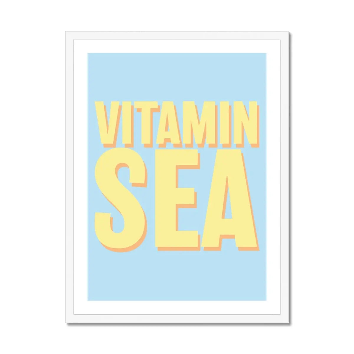 Framed word art print of 'Vitamin Sea' in blue colour - coastal wall art