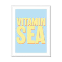 Framed word art print of 'Vitamin Sea' in blue colour - coastal wall art