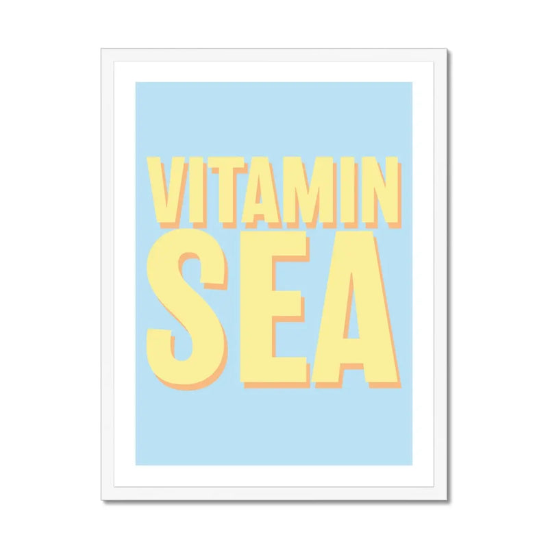 Framed word art print of 'Vitamin Sea' in blue colour - coastal wall art