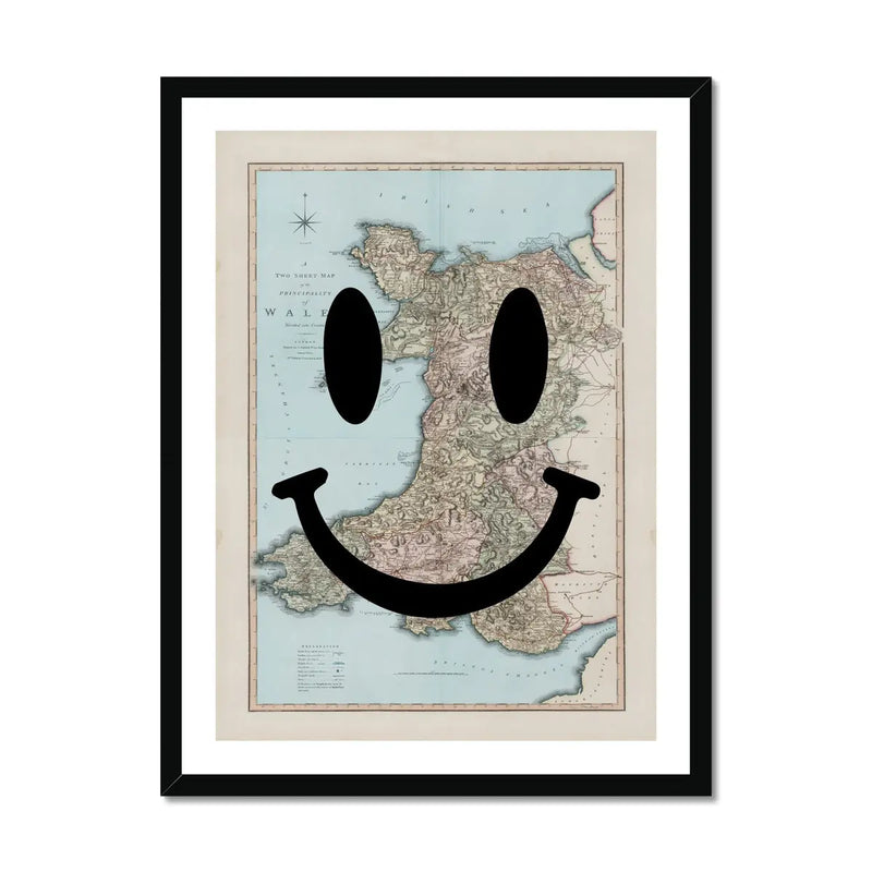 Wales Makes Me Happy (Wales Map) Vintage Map Art - Framed - Beach House Art