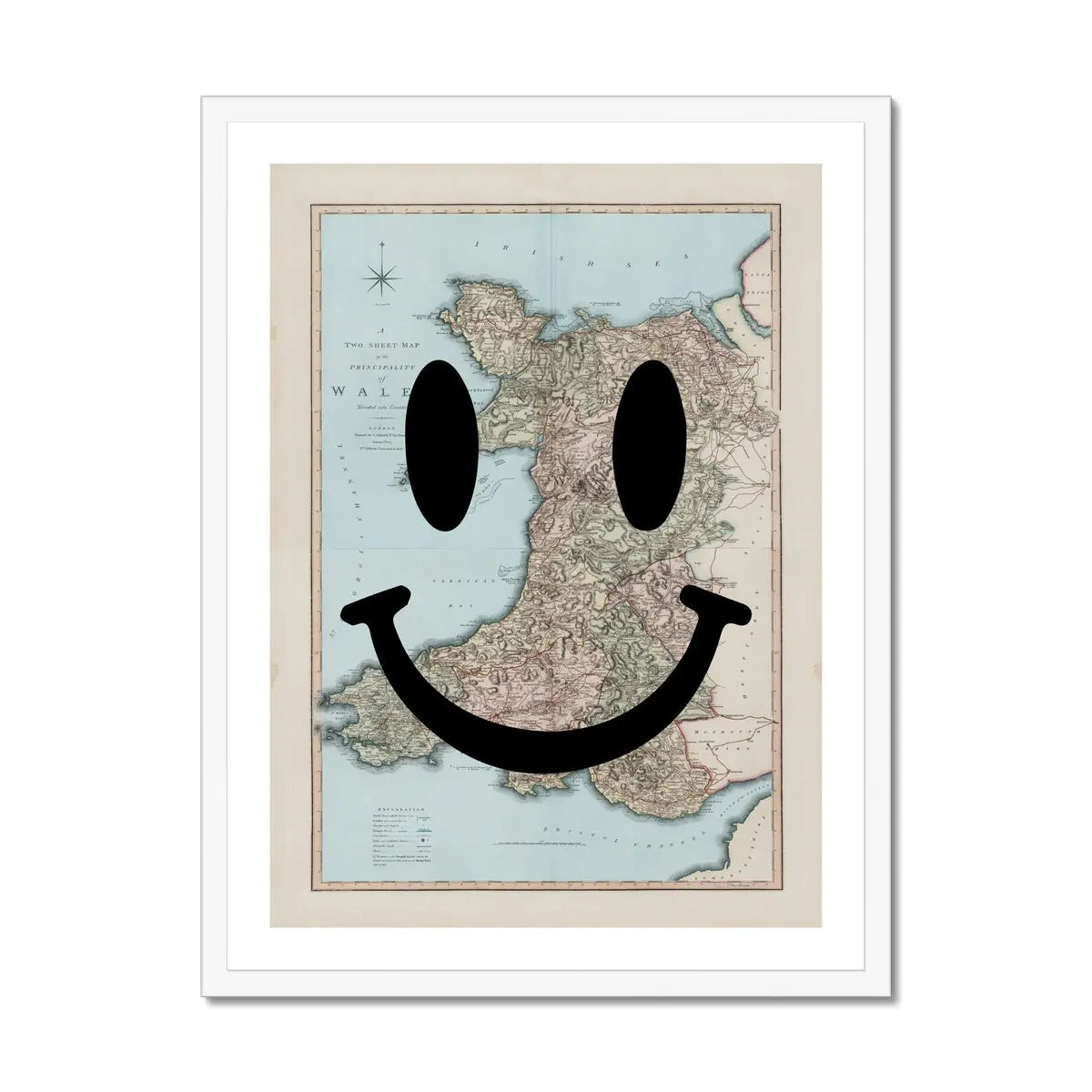 Wales Makes Me Happy (Wales Map) Vintage Map Art - Framed - Beach House Art