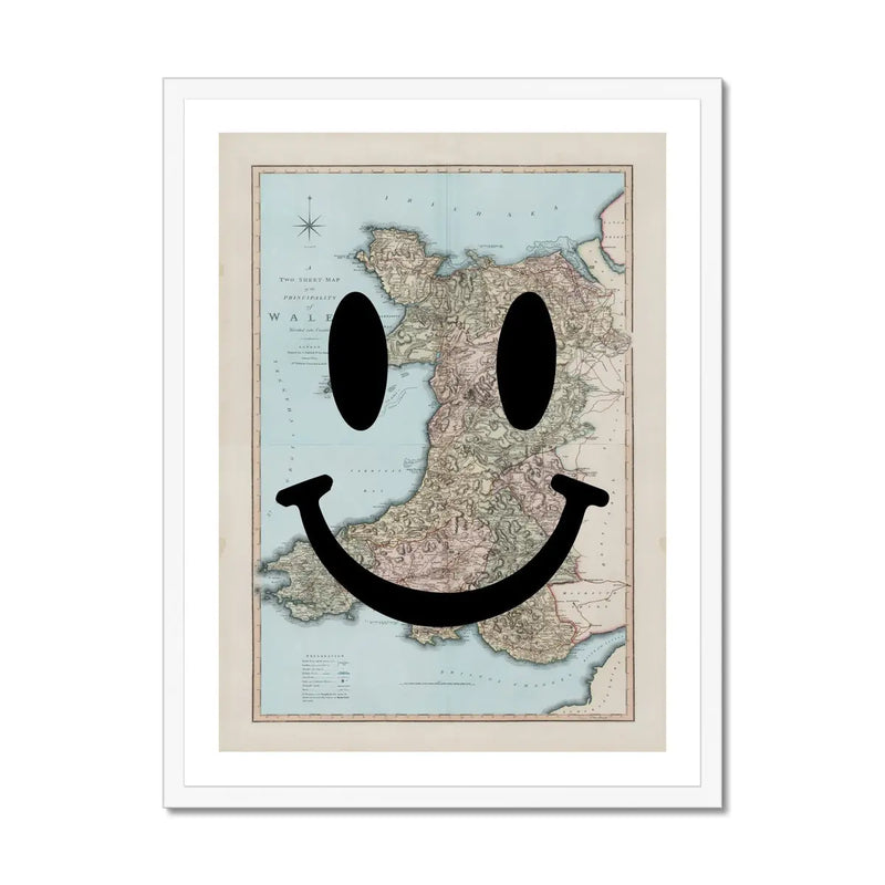 Wales Makes Me Happy (Wales Map) Vintage Map Art - Framed - Beach House Art