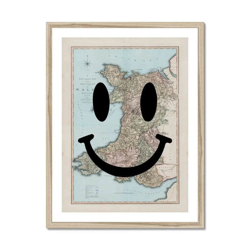 Wales Makes Me Happy (Wales Map) Vintage Map Art - Framed - Beach House Art