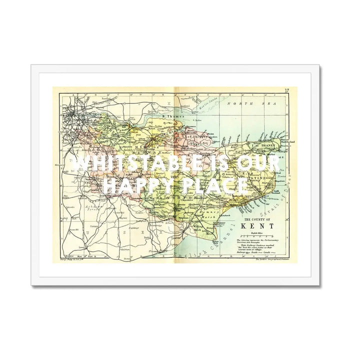 Whitstable is our Happy Place (Kent Map) Vintage Map Art - Framed - Beach House Art