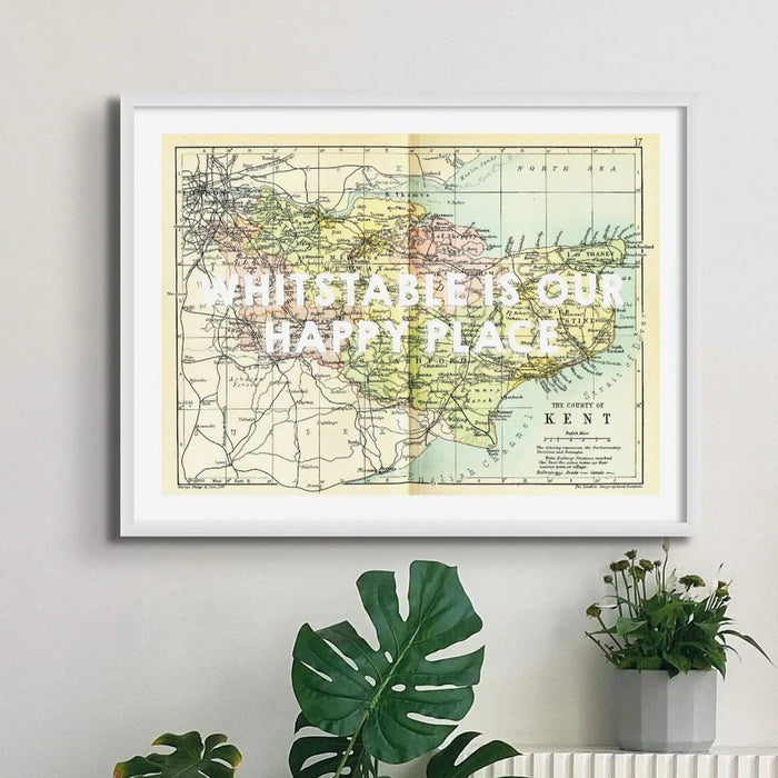 Whitstable is our Happy Place (Kent Map) Vintage Map Art - Framed - Beach House Art