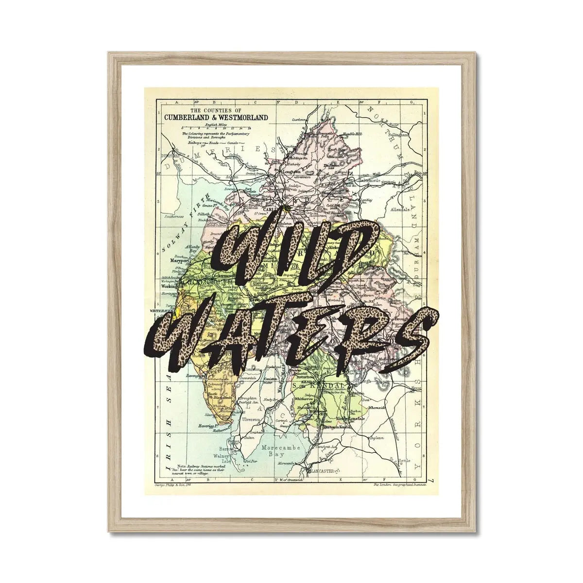 Wild Waters (Lake District Map) Vintage Map Art - Framed - Beach House Art
