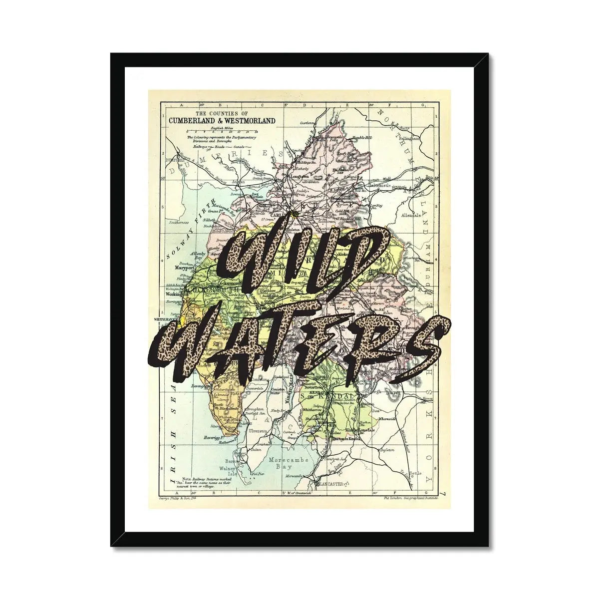 Wild Waters (Lake District Map) Vintage Map Art - Framed - Beach House Art