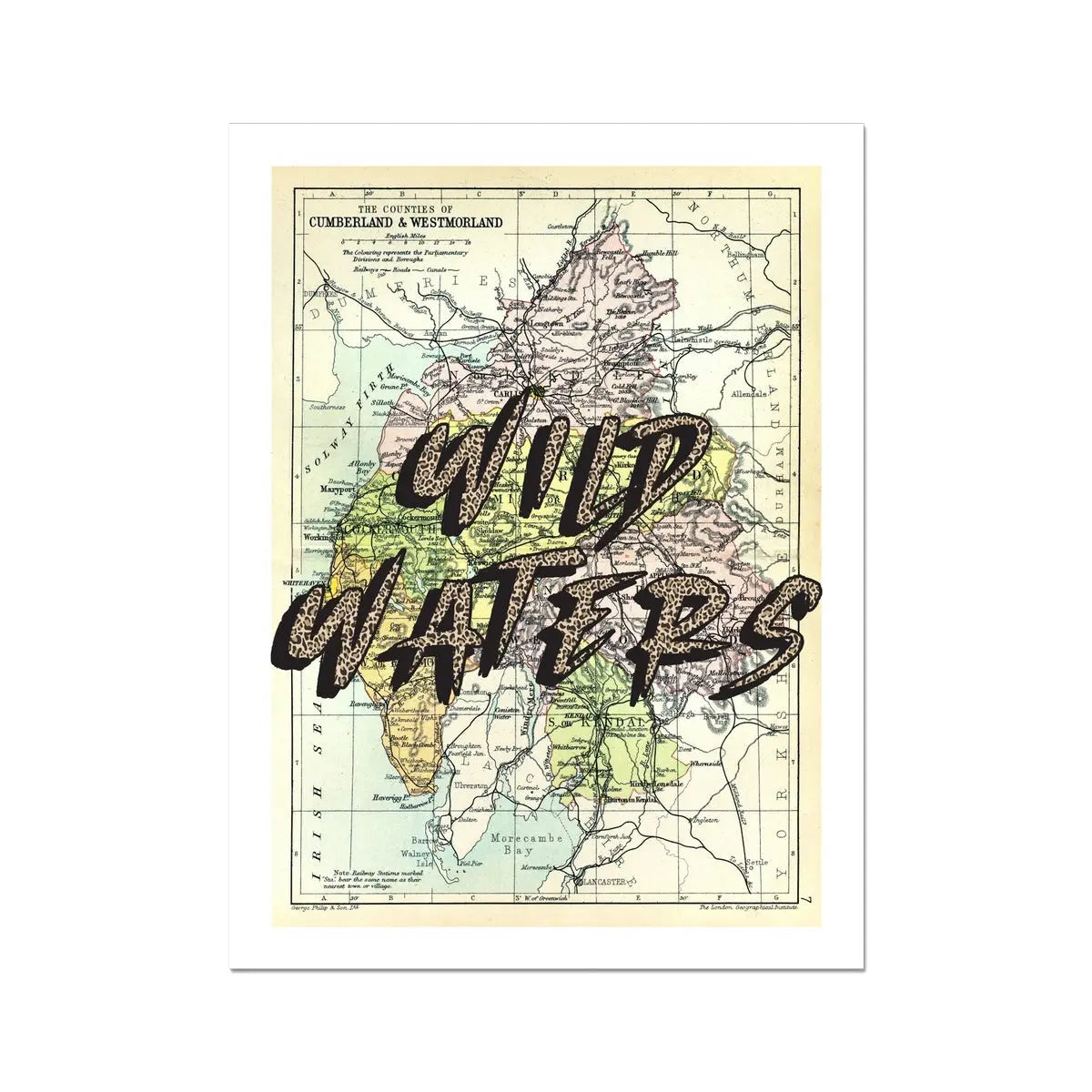 Wild Waters (Lake District Map) Vintage Map Art - Unframed - Beach House Art