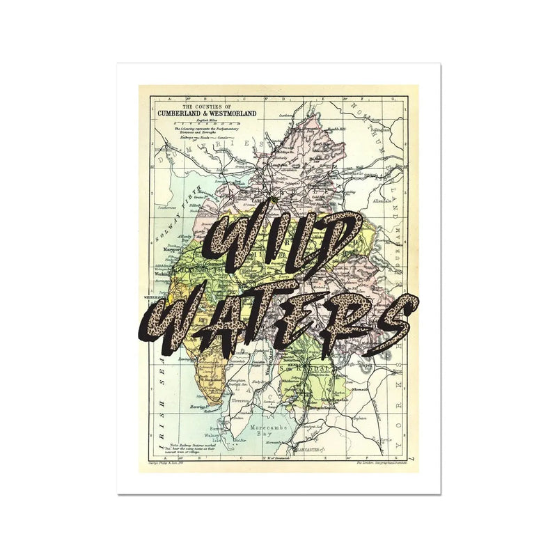Wild Waters (Lake District Map) Vintage Map Art - Unframed - Beach House Art