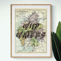 Wild Waters (Lake District Map) Vintage Map Art - Unframed - Beach House Art