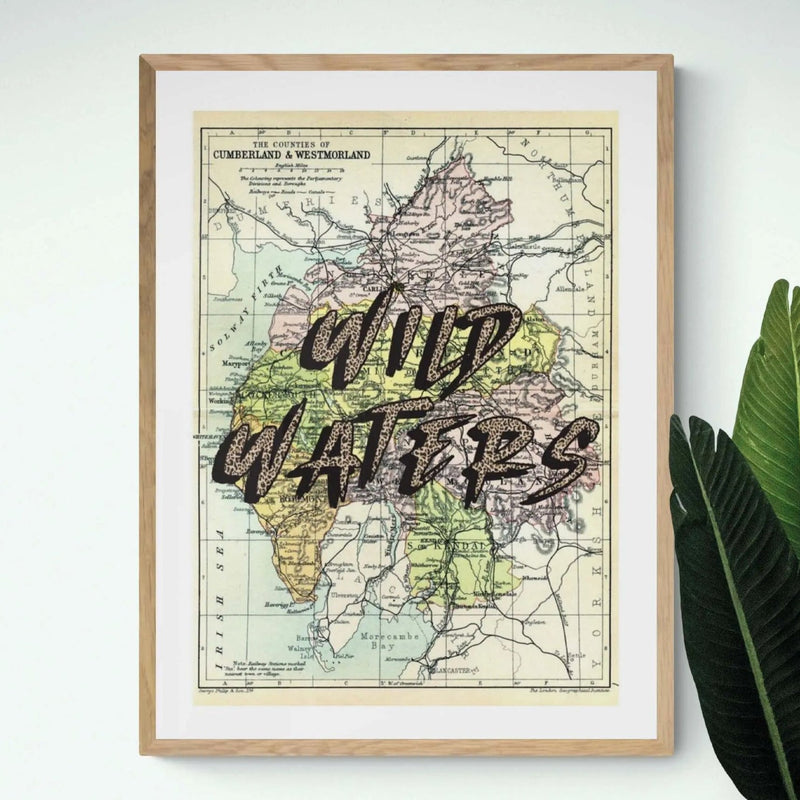 Wild Waters (Lake District Map) Vintage Map Art - Unframed - Beach House Art