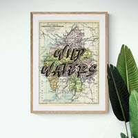 Wild Waters (Lake District Map) Vintage Map Art - Unframed - Beach House Art