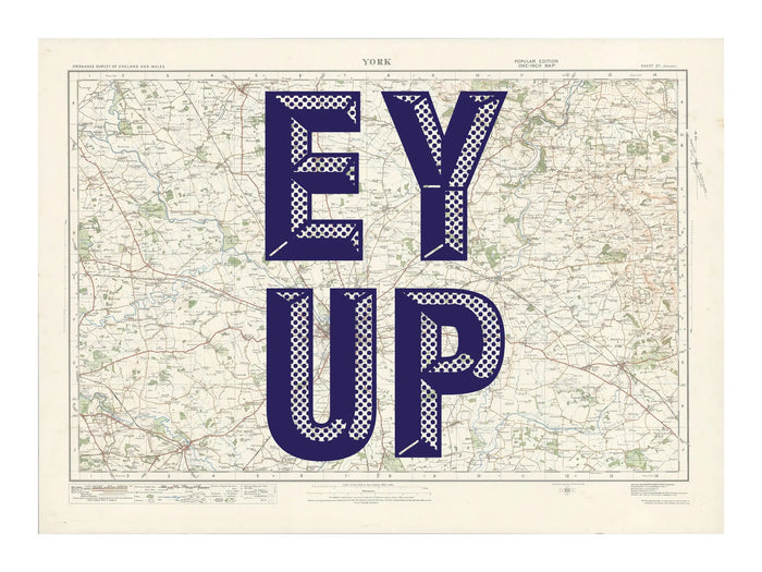 York Personalised Map Print | Custom Map of York | Navy Vintage Font - Unframed Art Print