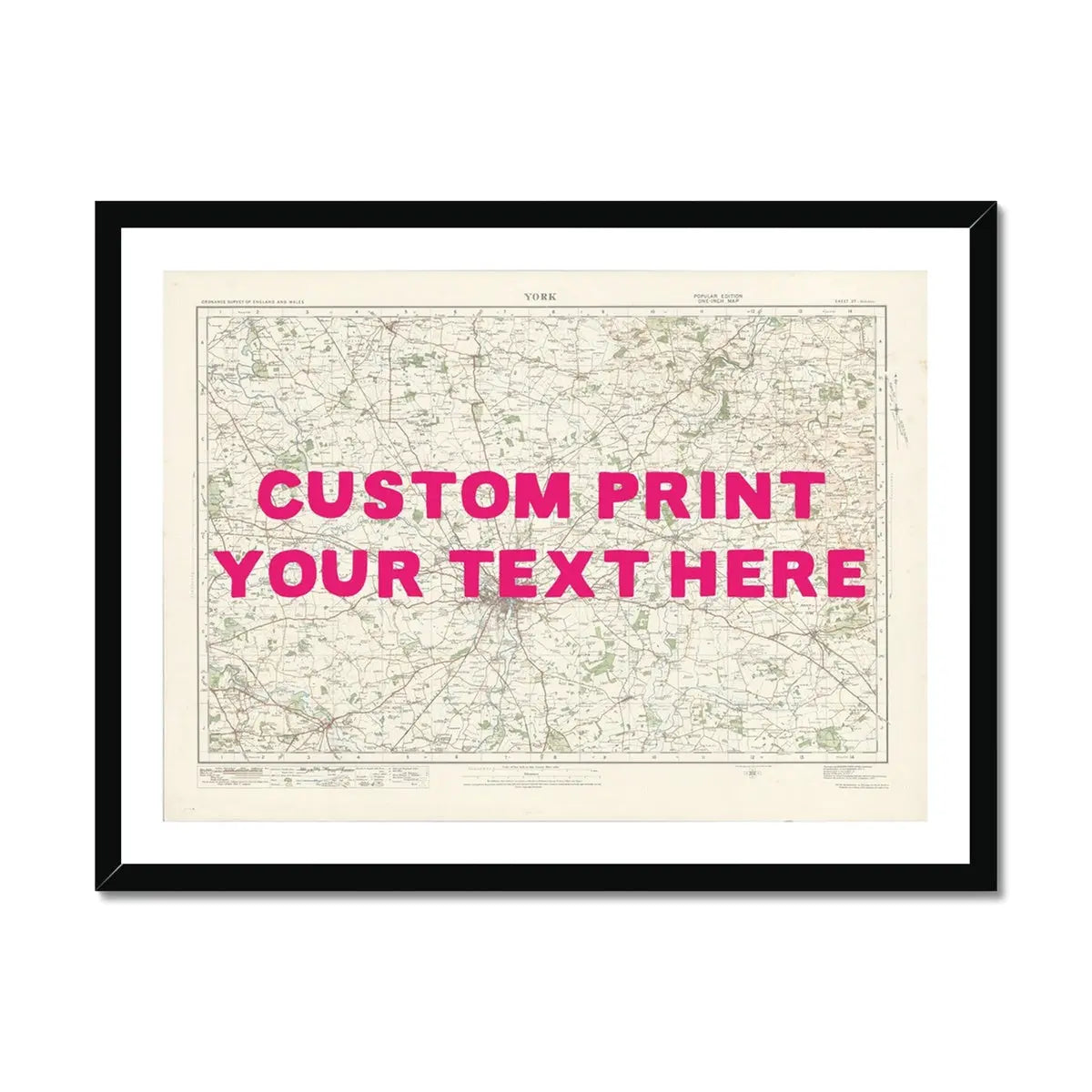 York Personalised Map Print | Custom Map of York | Pink Hand Drawn Font - Framed Wall Art