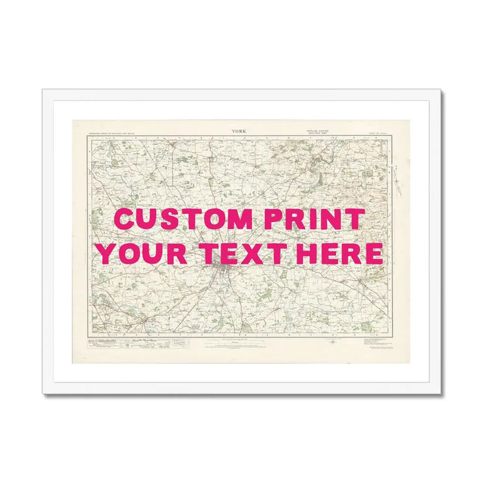 York Personalised Map Print | Custom Map of York | Pink Hand Drawn Font - Framed Wall Art