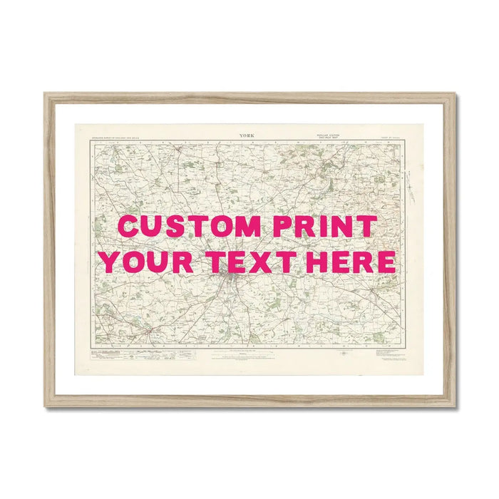 York Personalised Map Print | Custom Map of York | Pink Hand Drawn Font - Framed Wall Art