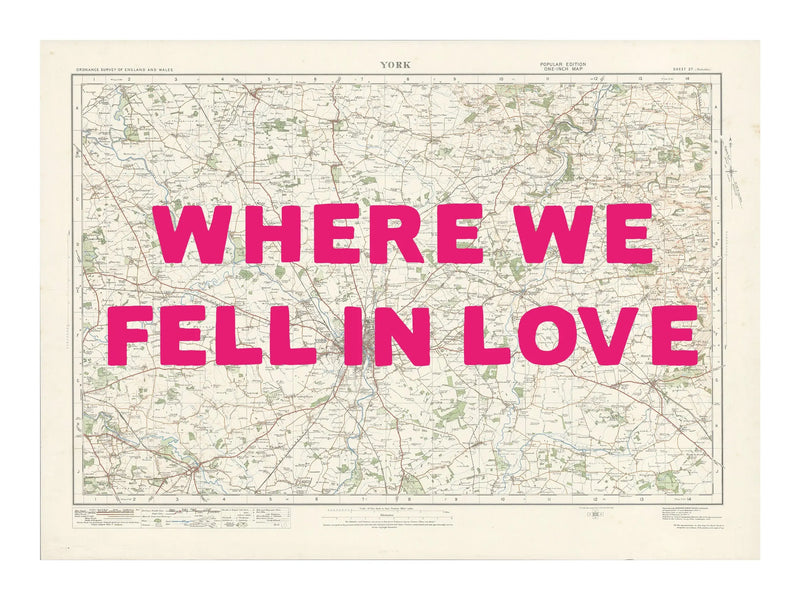 York Personalised Map Print | Custom Map of York | Pink Hand Drawn Font - Framed Wall Art