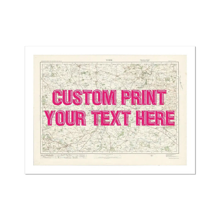 York Personalised Map Print | Map of York | Pink Vintage Font - Unframed Map Print 