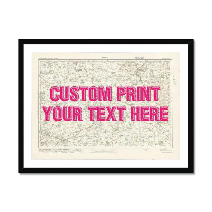 York Personalised Map Print | Custom Map of York | Pink Vintage Font - Framed Wall Art