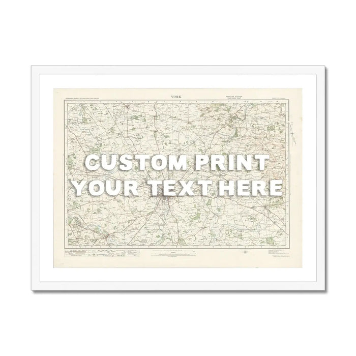 York Personalised Map Print | Custom Map of York | White Hand Drawn Font - Framed Wall Art