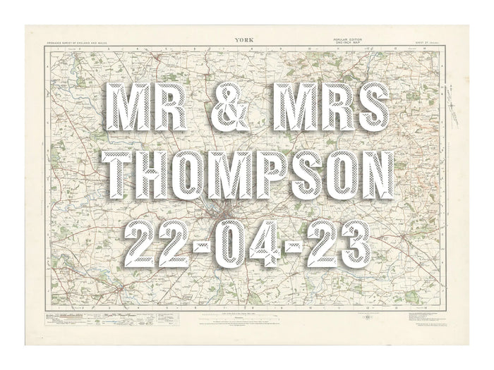 York Personalised Map Print | Map of York | White Vintage Font - Unframed Map Print