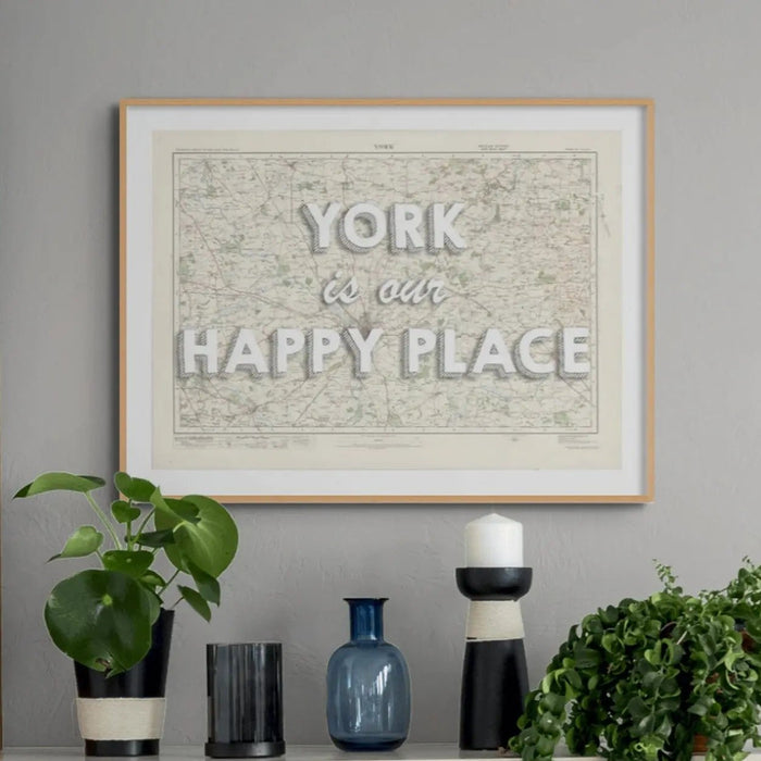 York is our Happy Place | Map Print of York | Map Art - Framed Map Print