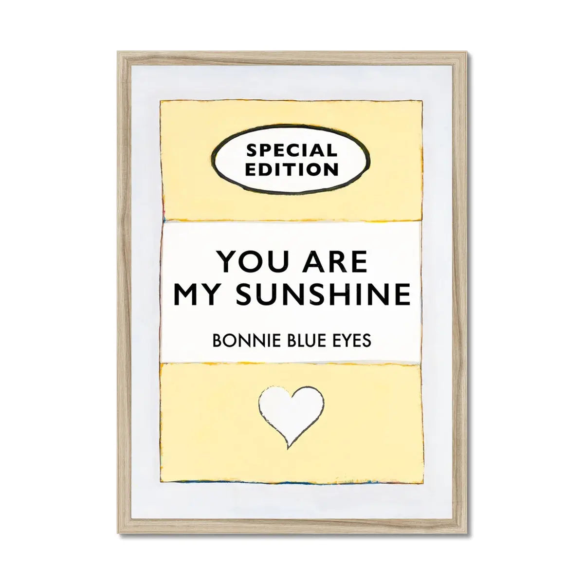 Beach House Art | You Are My Sunshine | Lyric Book Cover Art Print in natural oak frame