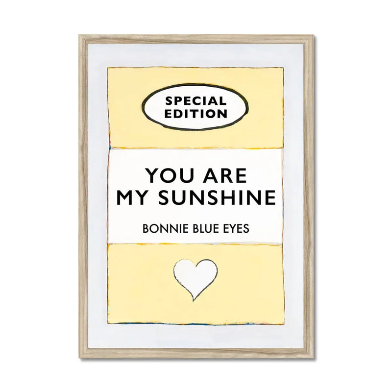 Beach House Art | You Are My Sunshine | Lyric Book Cover Art Print in natural oak frame