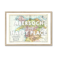 Abersoch is my Happy Place Quote on Vintage North Wales Map Print - Framed
