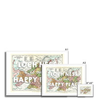 Loch Ness is our happy place quote on Loch Ness Vintage Map Print | White - Framed