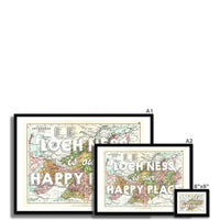 Loch Ness is our happy place quote on Loch Ness Vintage Map Print | White - Framed