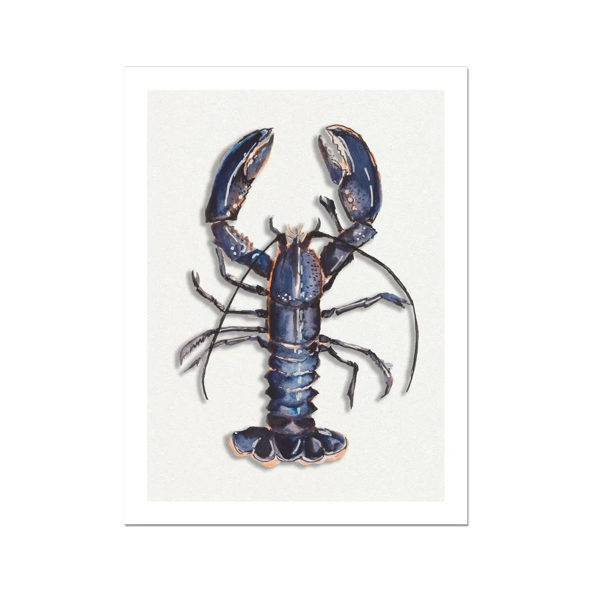 Blue lobster print – watercolour kitchen wall art on white background - lobster painting
