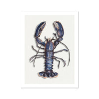 Blue lobster print – watercolour kitchen wall art on white background - lobster painting