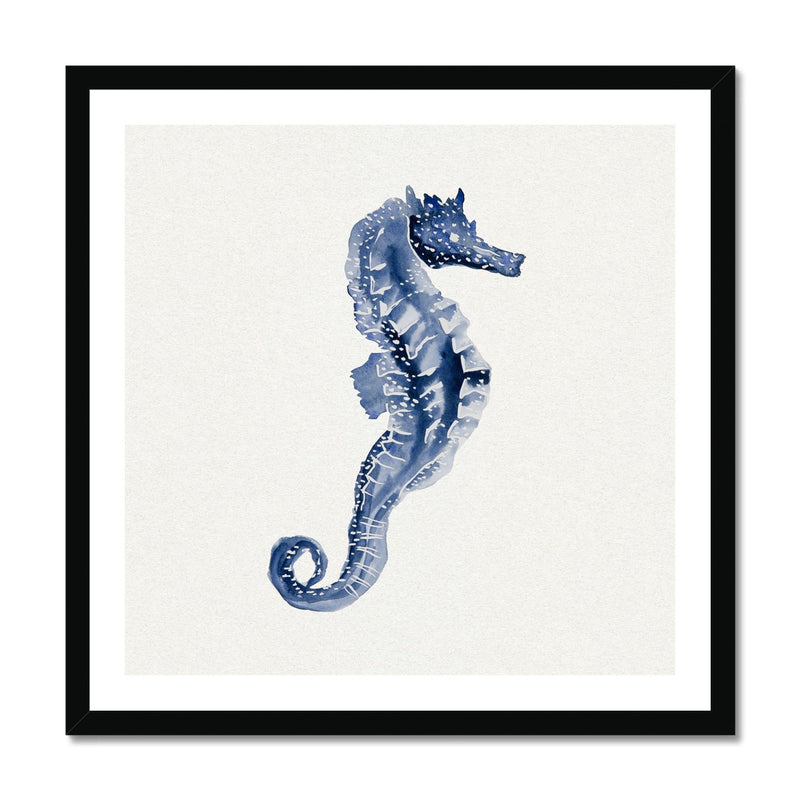 Indigo Dot Watercolour Seahorse Painting | Seahorse Art - Framed Art Print