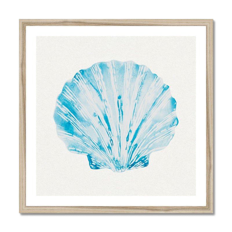 Aqua Watercolour Scallop Shell Painting | Shell Print Wall Art - Framed Art Print
