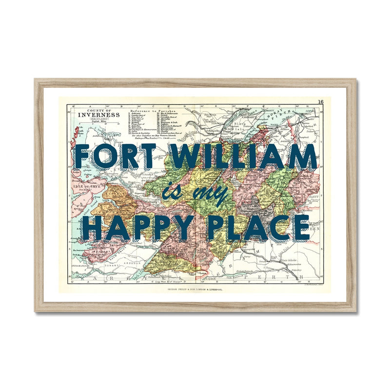 Fort William Map Print - My Happy Place Navy Framed Print