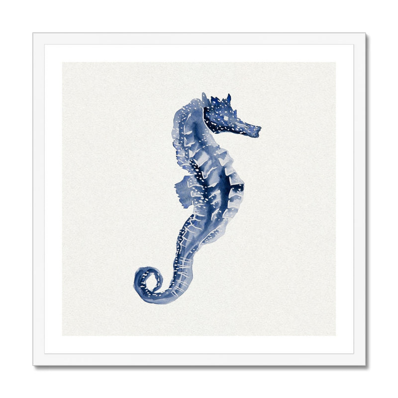 Indigo Dot Watercolour Seahorse Painting | Seahorse Art - Framed Art Print