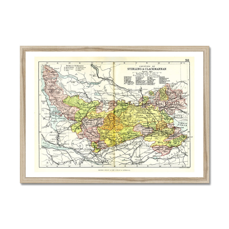 Stirling and Clackmannanshire Map Print - Framed