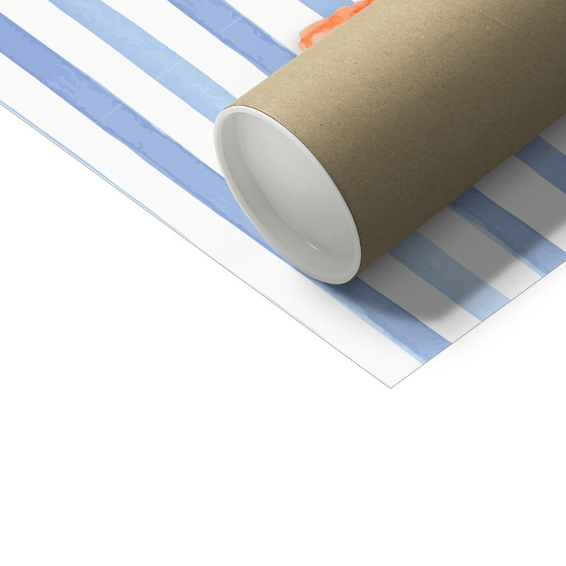 Langoustine Painting on Striped ackground | Kitchen Wall Art Print - Unframed