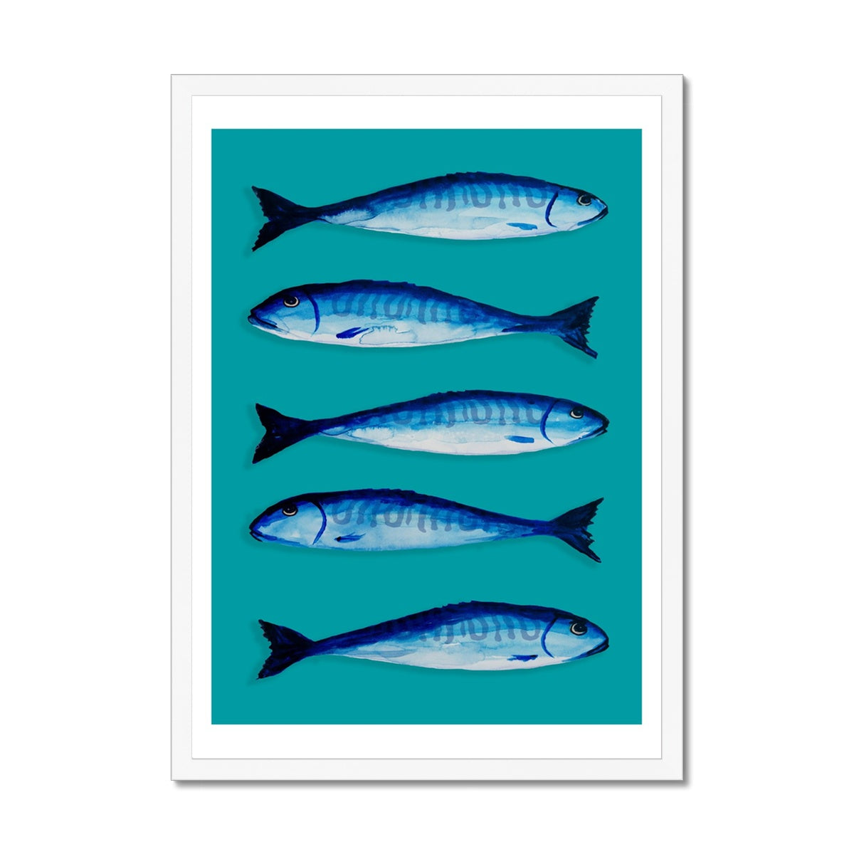 Mackerel Art Print | Kitchen Fish Wall Art | Mackerel Fish Painting on Green Background - Framed