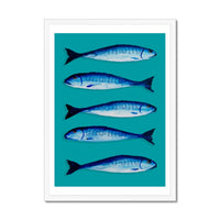 Mackerel Art Print | Kitchen Fish Wall Art | Mackerel Fish Painting on Green Background - Framed