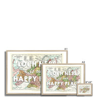 Loch Ness is our happy place quote on Loch Ness Vintage Map Print | White - Framed